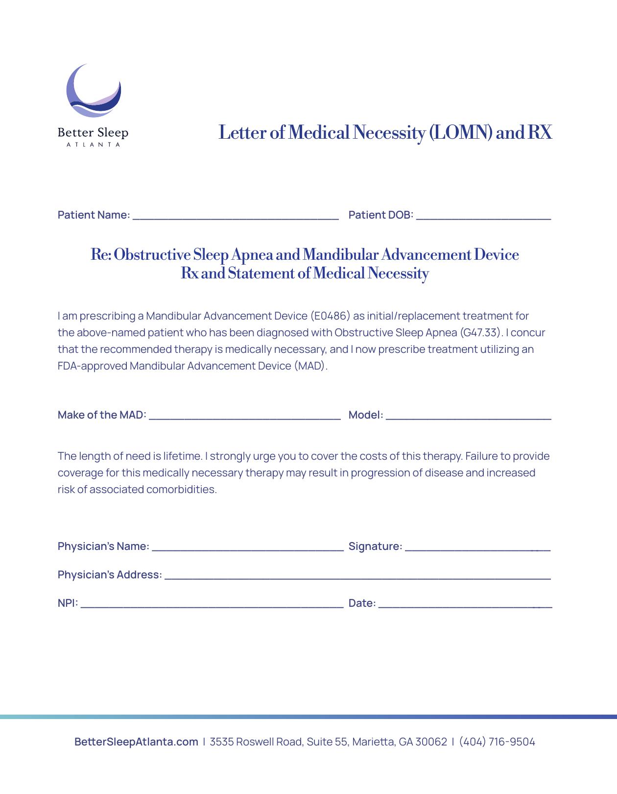Preview of the Better Sleep Atlanta sleep apnea referral form