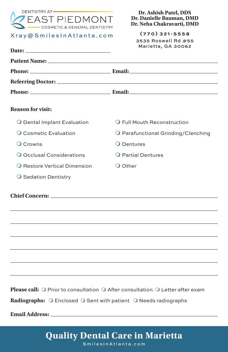 Preview of the Dentistry at East Piedmont doctor referral form